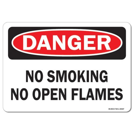 SIGNMISSION Safety Sign, OSHA Danger, 12" Height, 18" Width, Aluminum, No Smoking No Open Flames, Landscape OS-DS-A-1218-L-19447